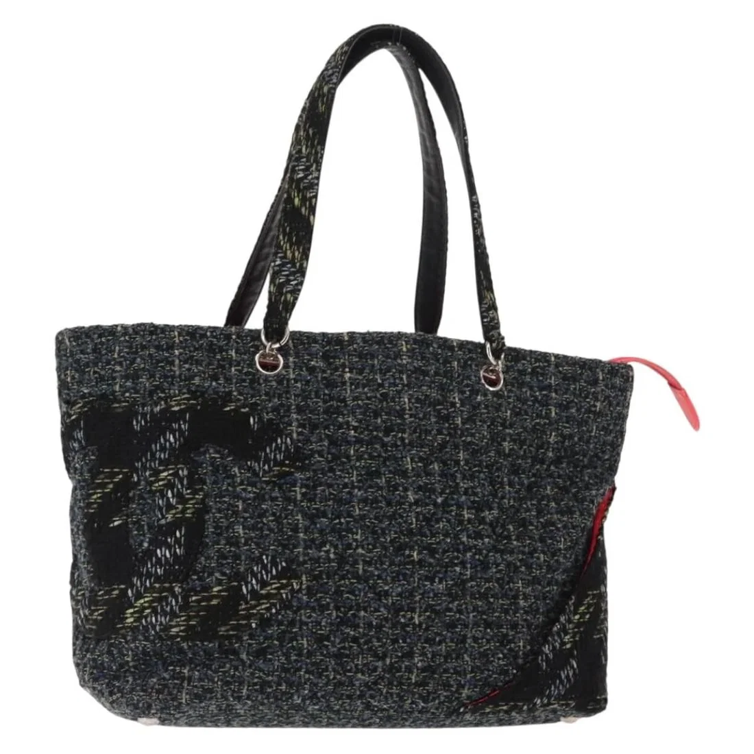 CHANEL CAMBON LINE TOTE BAG TWEED NAVY SILVER