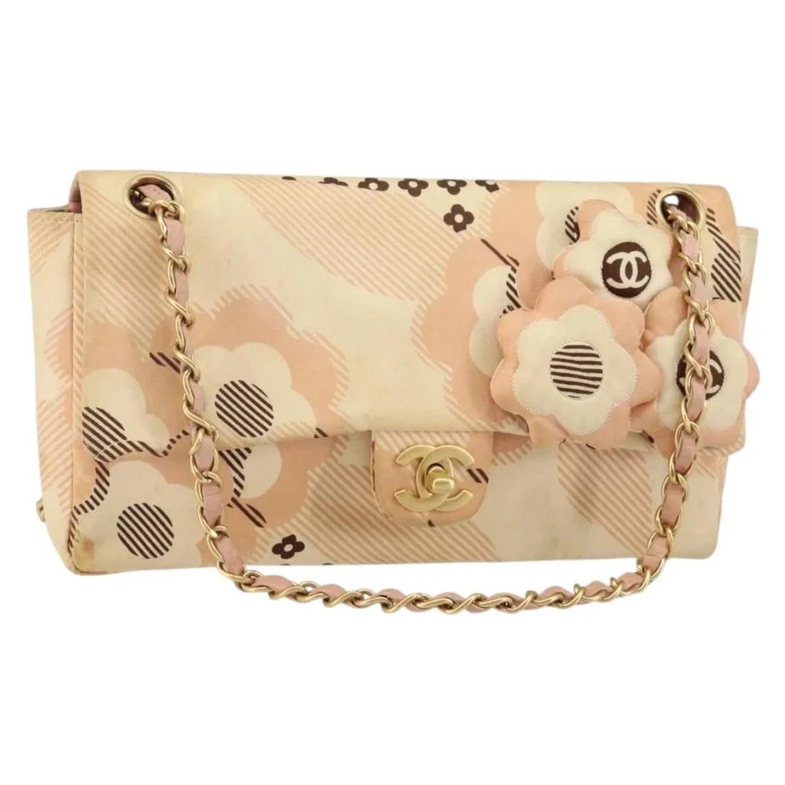 CHANEL CAMELIA CHAIN SHOULDER BAG SATIN PINK