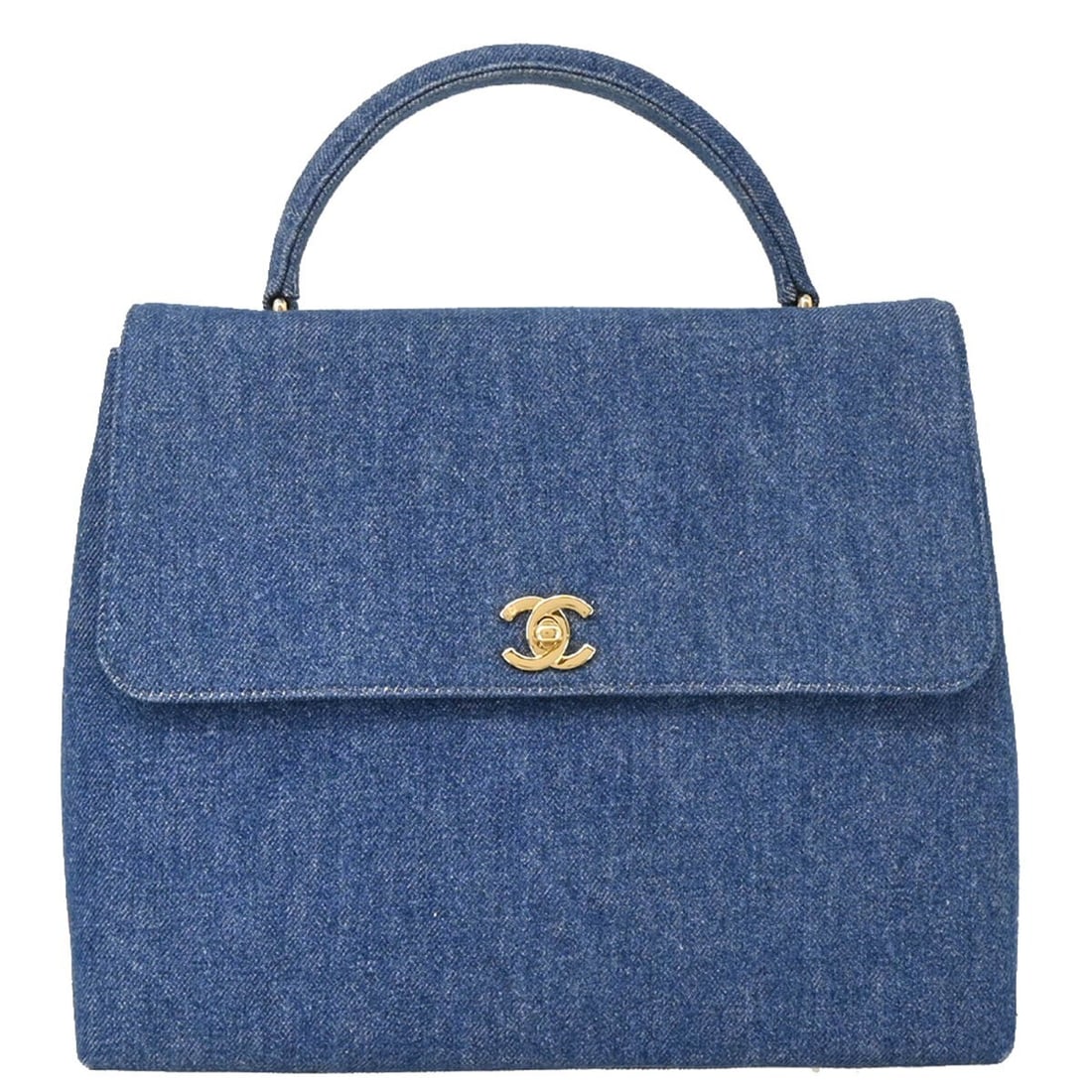 Chanel Caviar Blue Denim Top Handle Handbag with Lambskin Lining