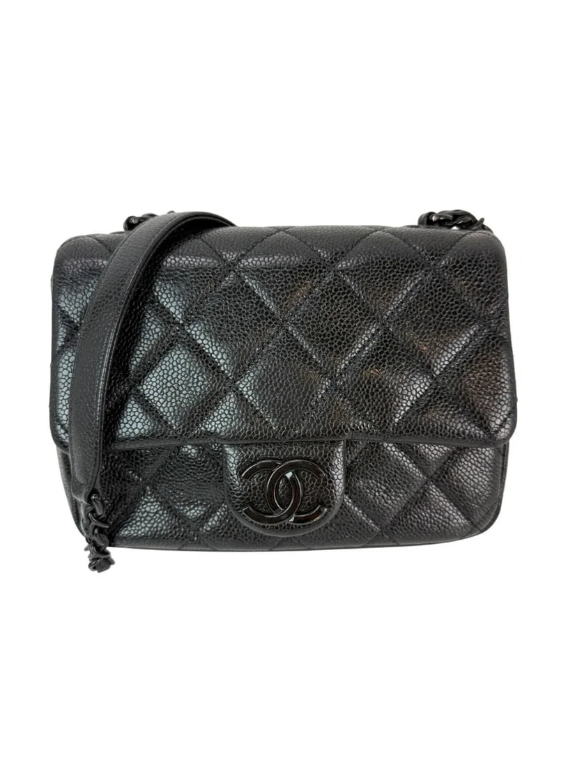 Chanel Caviar Quilted Mini Square Black Flap Bag Silver Hardware