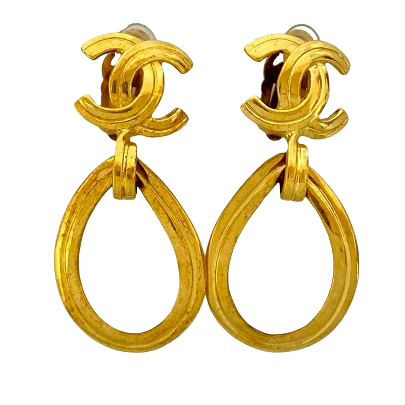 Chanel CC Logo Gold Plated Vintage Loop Clip Earrings