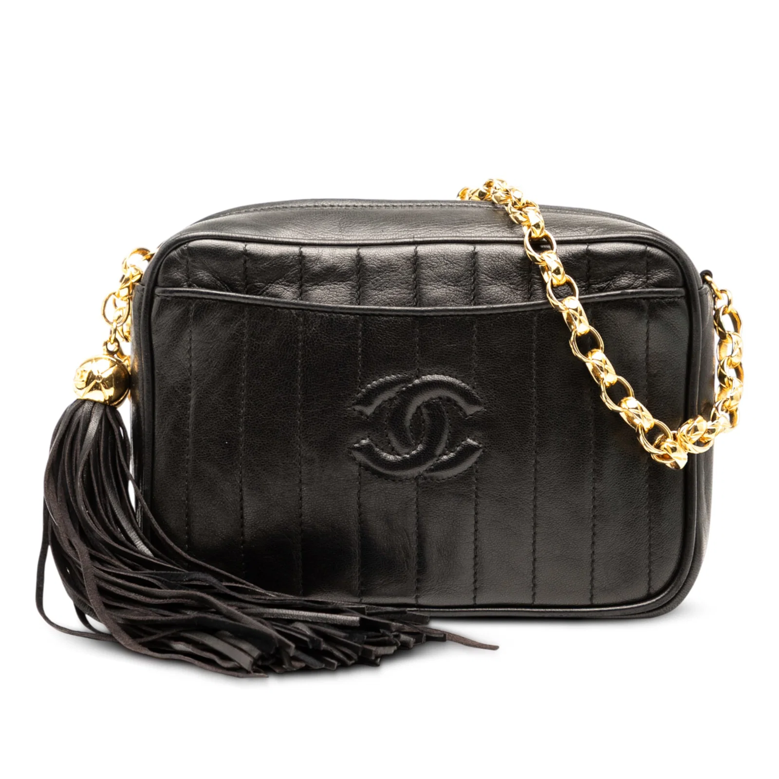 Chanel CC Quilted Lambskin Black Camera Bag with Tassel