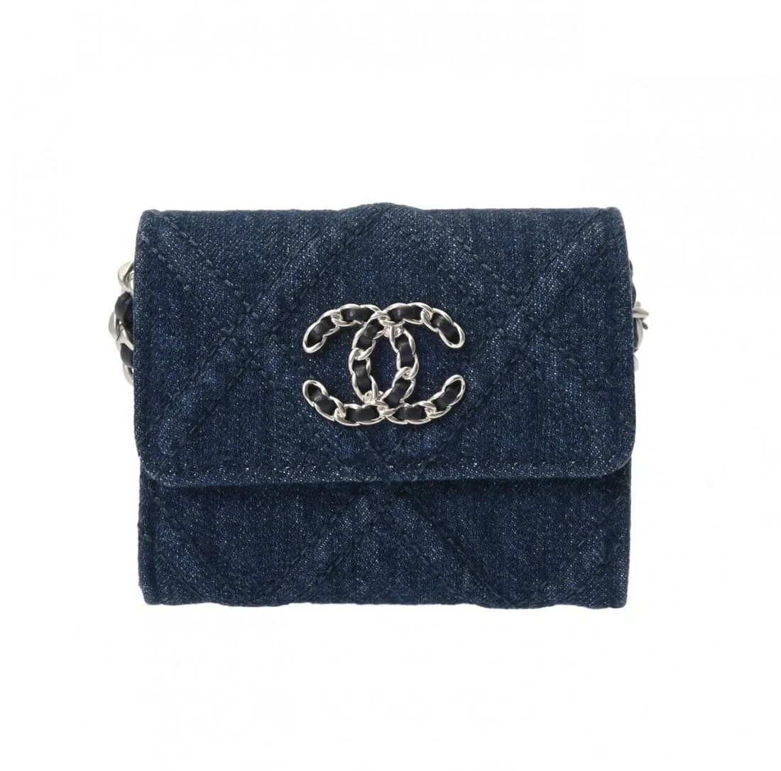 CHANEL CHAIN COIN PURSE DENIM BLUE COIN CASE