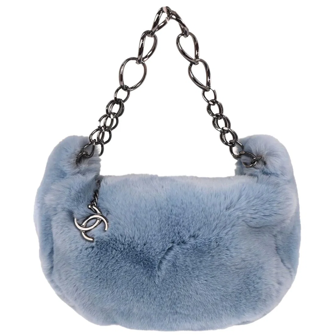 Chanel Chain Hobo Blue Rabbit Fur Shoulder Bag