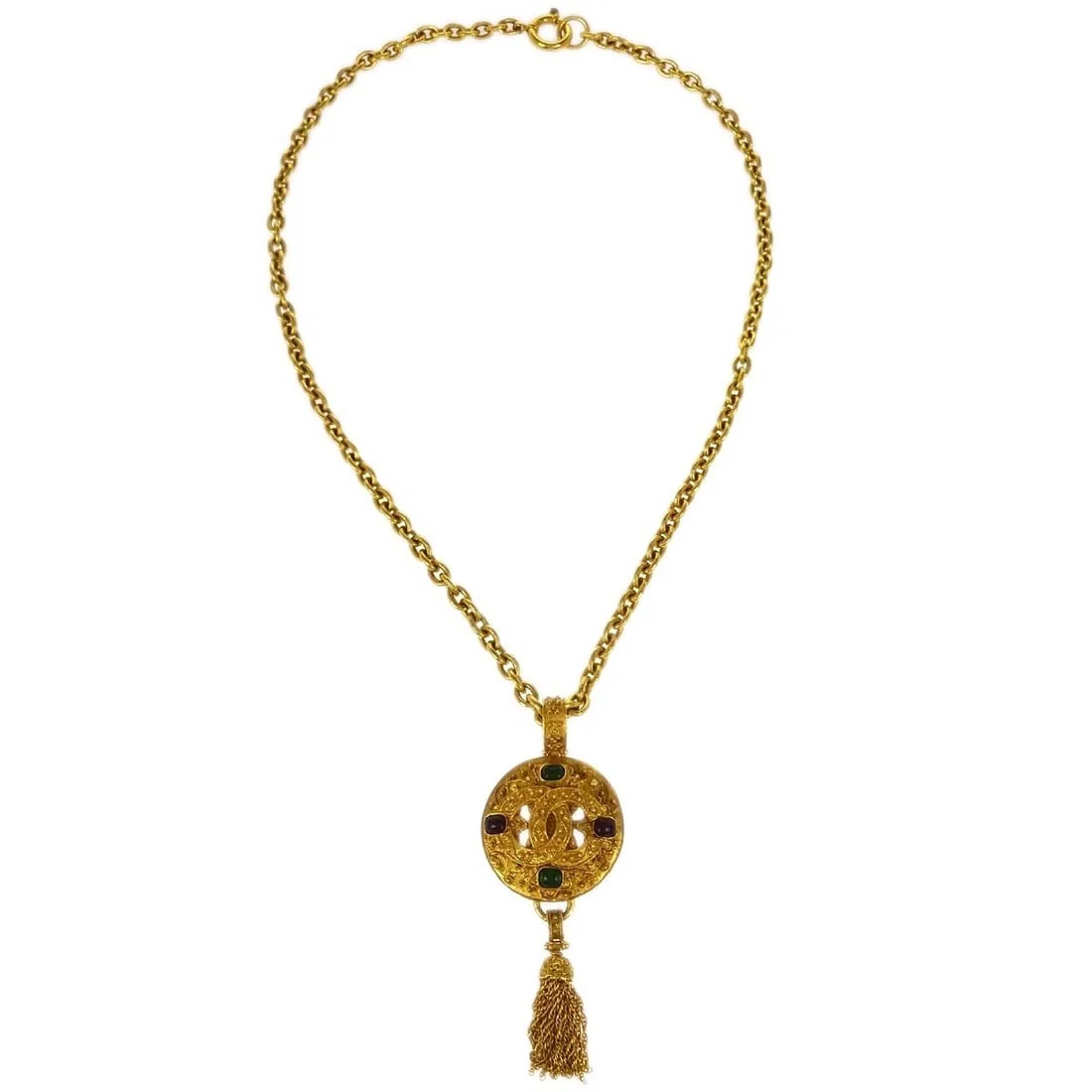 CHANEL CHAIN PENDANT NECKLACE GOLD GRIPOIX