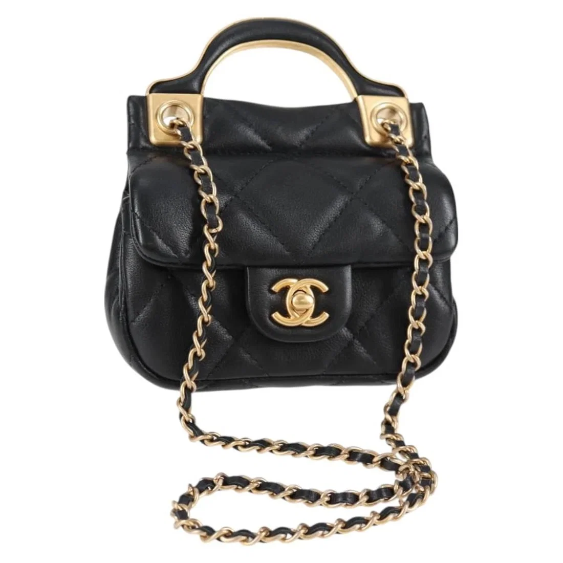 CHANEL CHAIN POUCH SHOULDER BAG LAMB SKIN BLACK