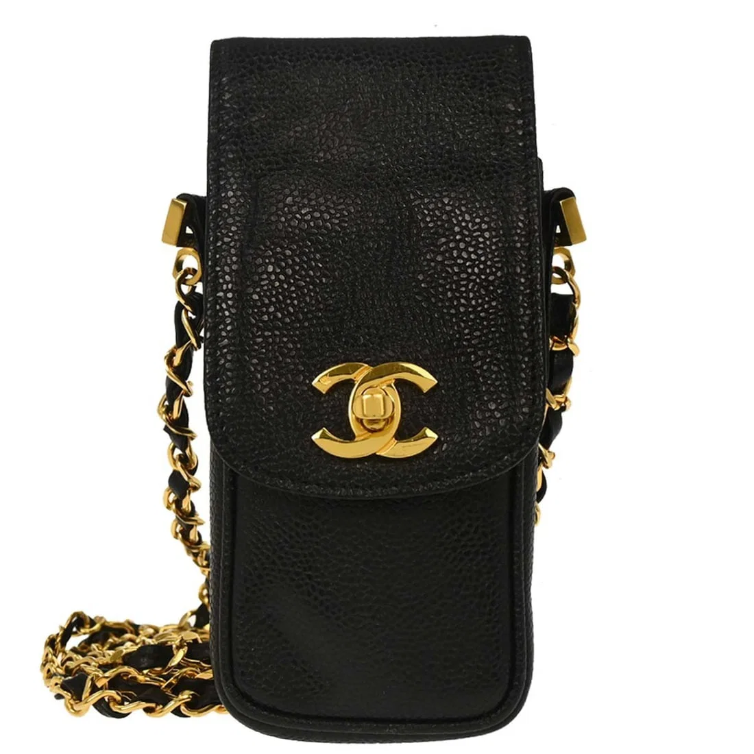 Chanel Chain Strap Small Black Caviar Leather Crossbody Phone Bag