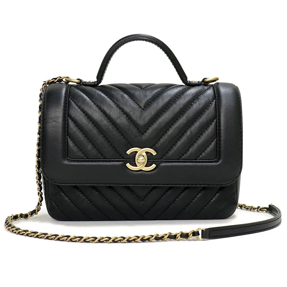 CHANEL CHEVRON V-STITCH TOP HANDLE BAG SHOULDER BAG BLACK