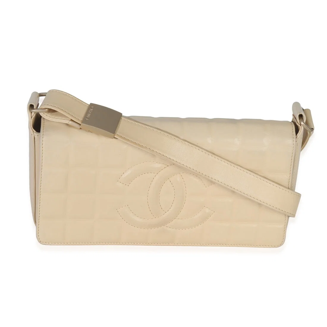 Chanel Chocolate Bar Flap Shoulder Bag Beige Quilted Lambskin Vintage