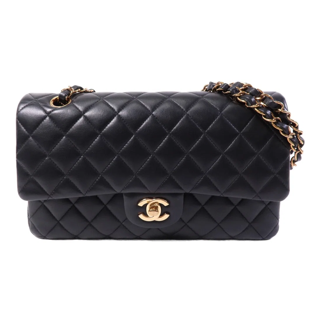 Chanel Classic 25 Black Lambskin Shoulder Bag with Gold Hardware A01112