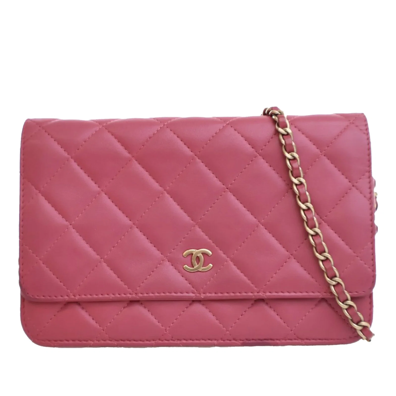 Chanel Classic Lambskin Wallet on Chain Pink Leather Bag