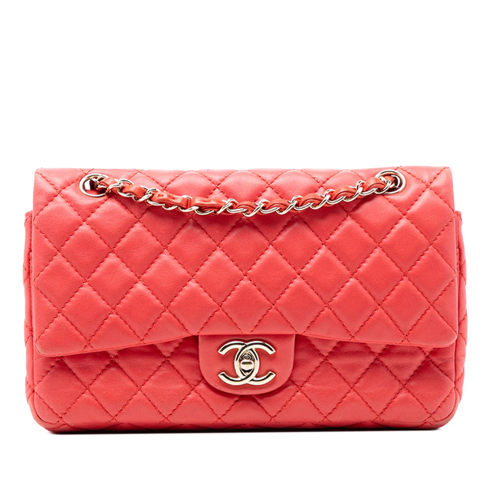 Chanel Classic Medium Red Lambskin Double Flap Shoulder Bag