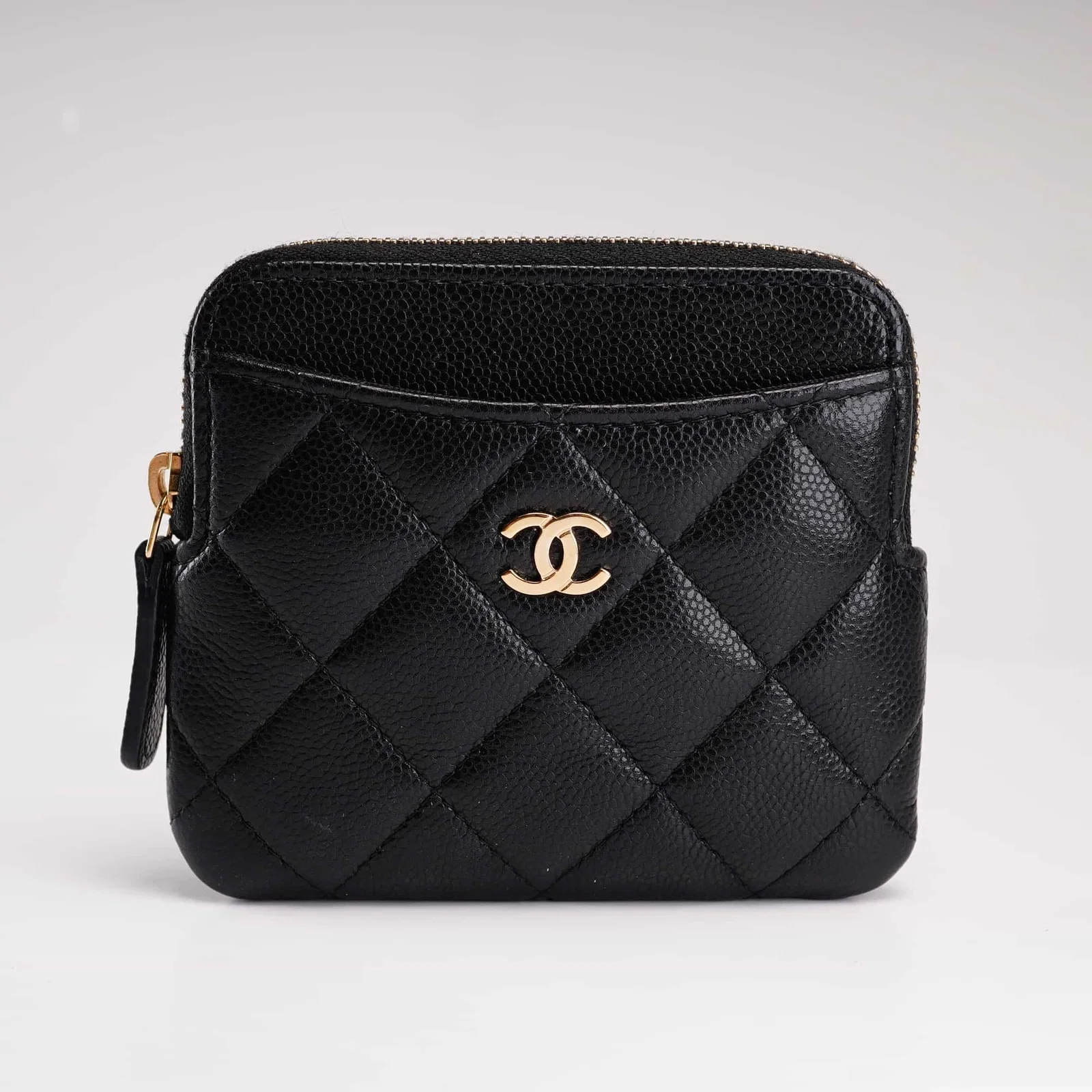 Chanel Classic Zipped Card Holder in Quilted Caviar Black Leather