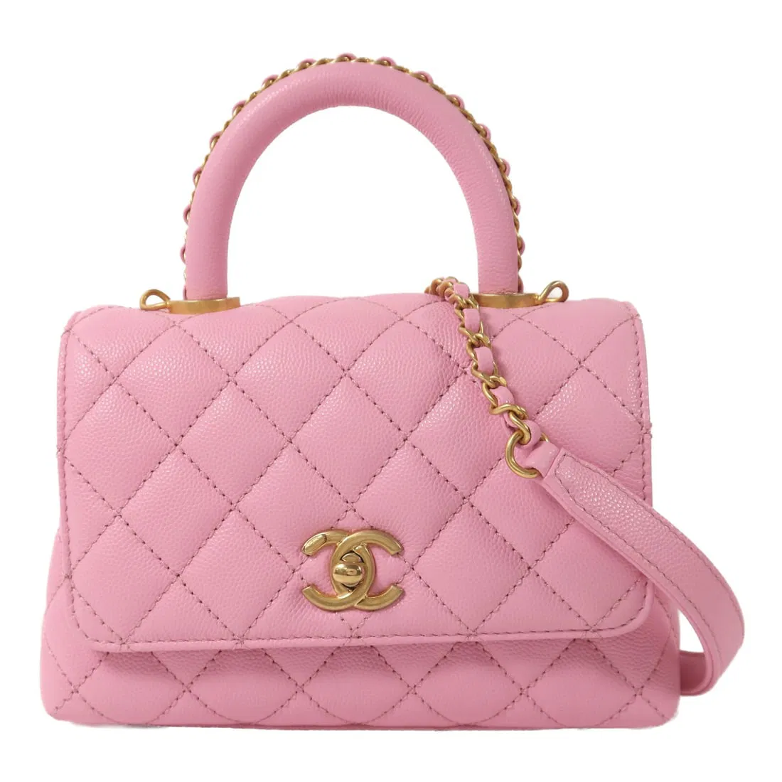 Chanel Co Co Handle Pink Calfskin 2-Way Shoulder Bag Gold Hardware