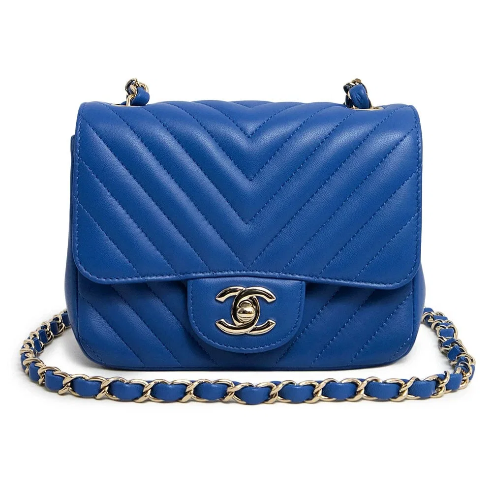 CHANEL COCO MARK CHEVRON V-STITCH MINI SHOULDER BAG BLUE