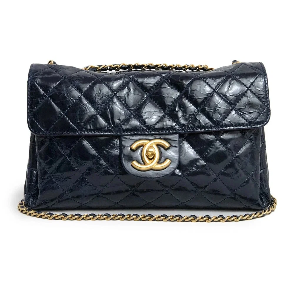 CHANEL COCO MARK MATELASSÉ SHOULDER BAG COATED LEATHER NAVY