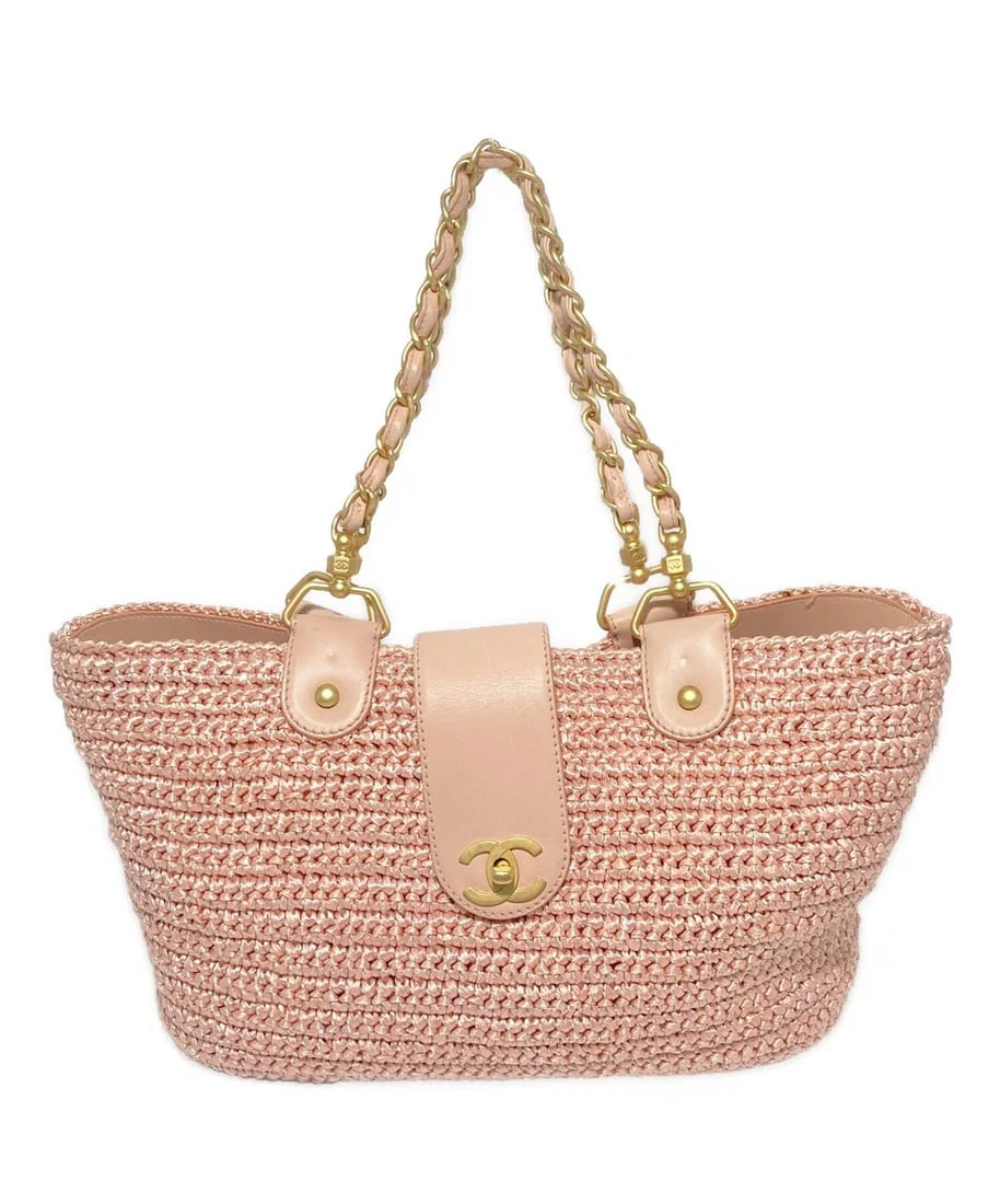 CHANEL COCO MARK RAFFIA CHAIN SHOULDER BAG