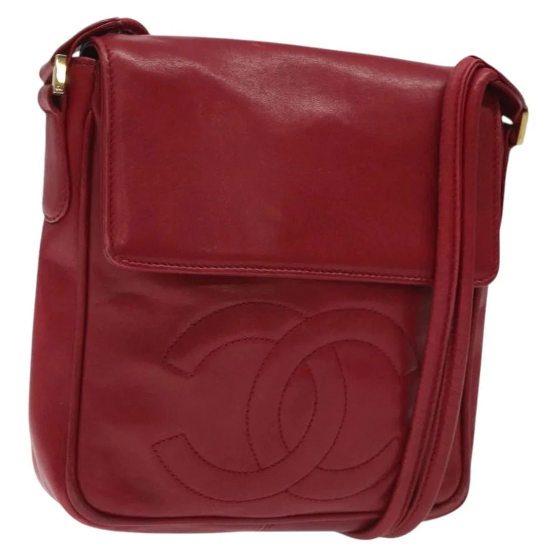 CHANEL COCO MARK SHOULDER BAG LAMB SKIN RED
