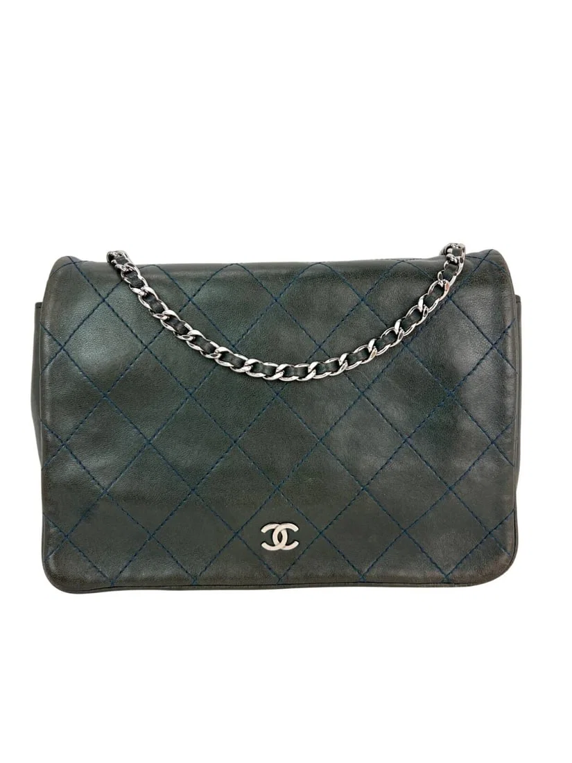 Chanel Dark Green Quilted Lambskin Wallet on Chain Crossbody Bag