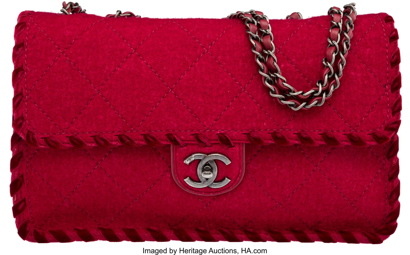 Chanel Dark Pink Quilted Fancy Felt Flap Bag wit