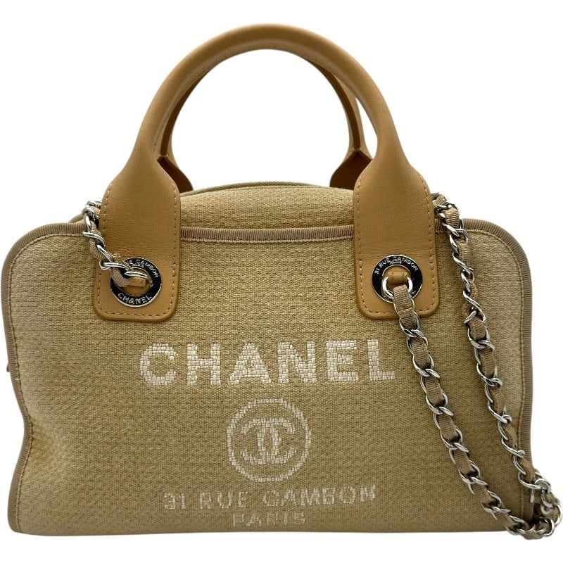 CHANEL DEAUVILLE BOWLING BAG BEIGE SHW CANVAS SHOULDER BAG