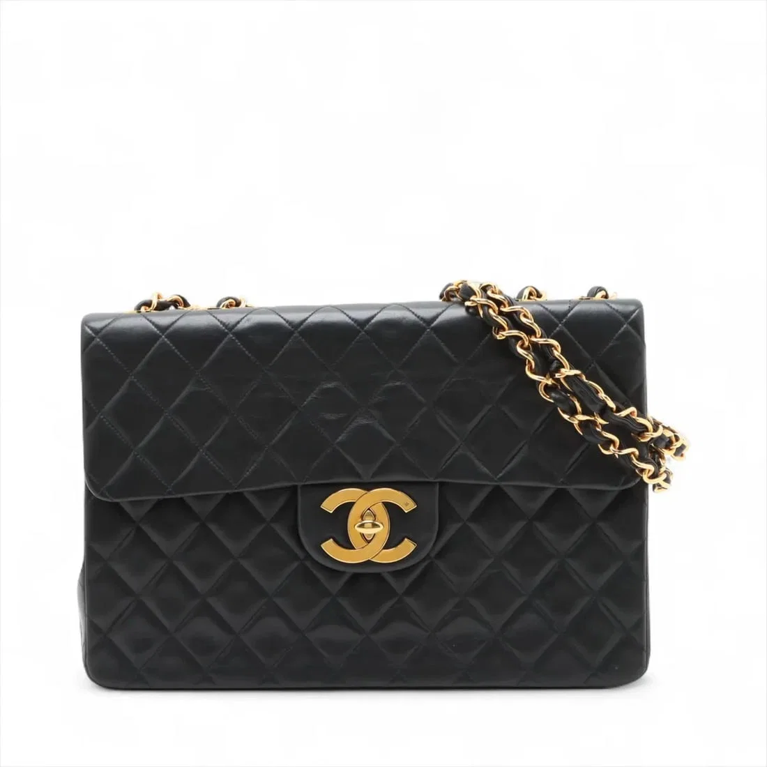 CHANEL DEKAMATRASSE 34 MAXI LAMBSKIN SINGLE FLAP DOUBLE CHAIN BAG