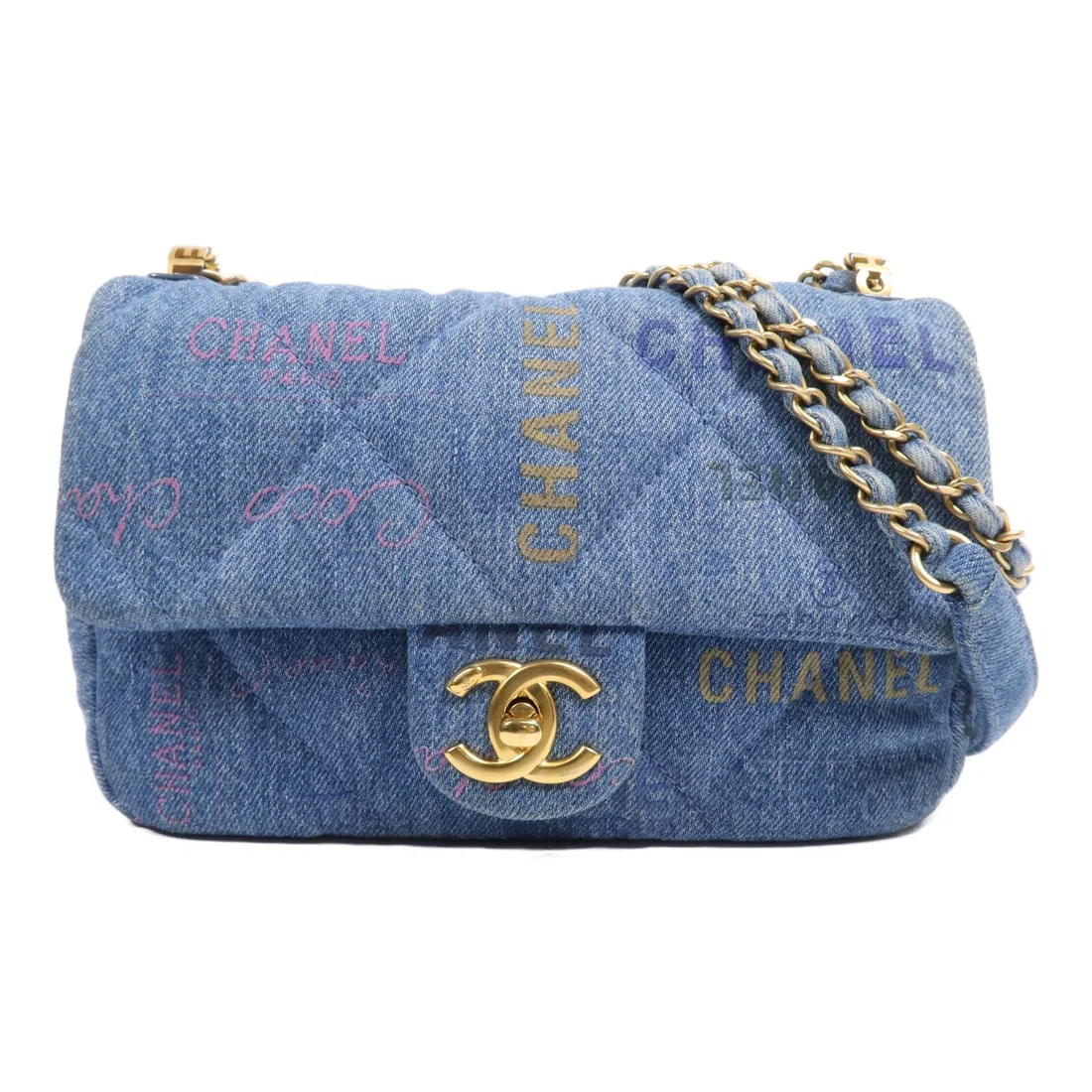 CHANEL Denim Blue GHW Chain Shoulder Bag AS3134
