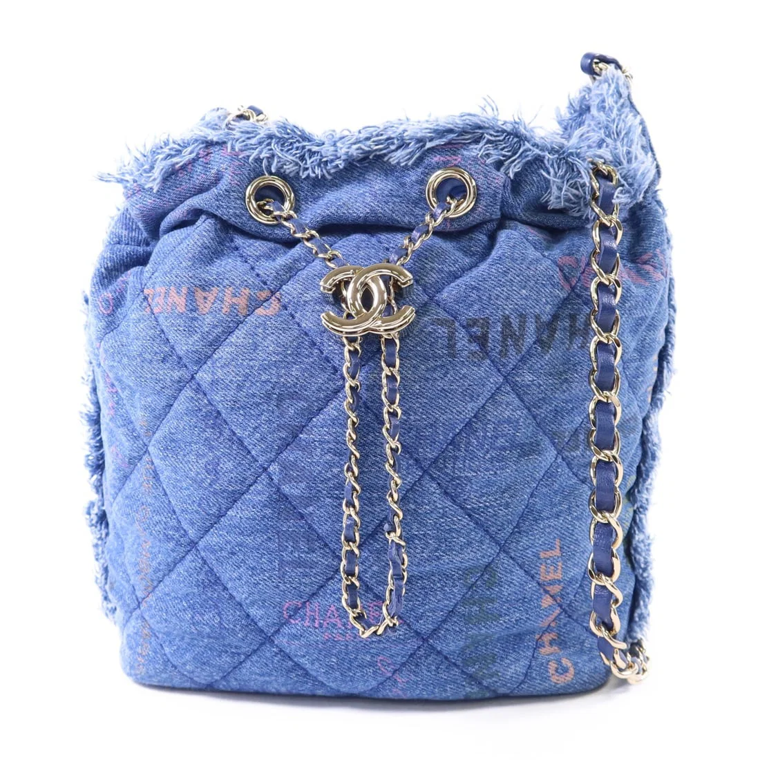 Chanel Denim Mood Chain Bucket Shoulder Bag with Gold Tone CC Hardware