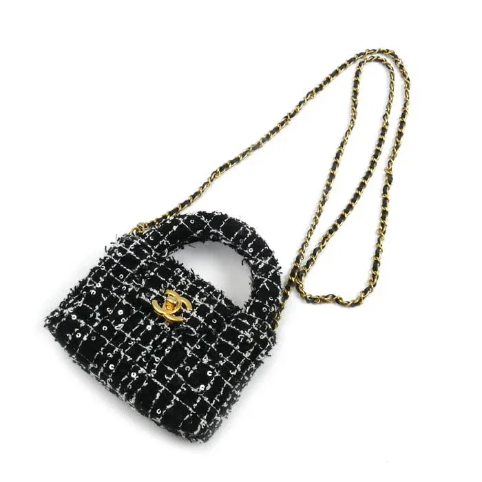 CHANEL FABRIC MINI CHAIN SHOULDER SHOULDER BAG SEQUINS
