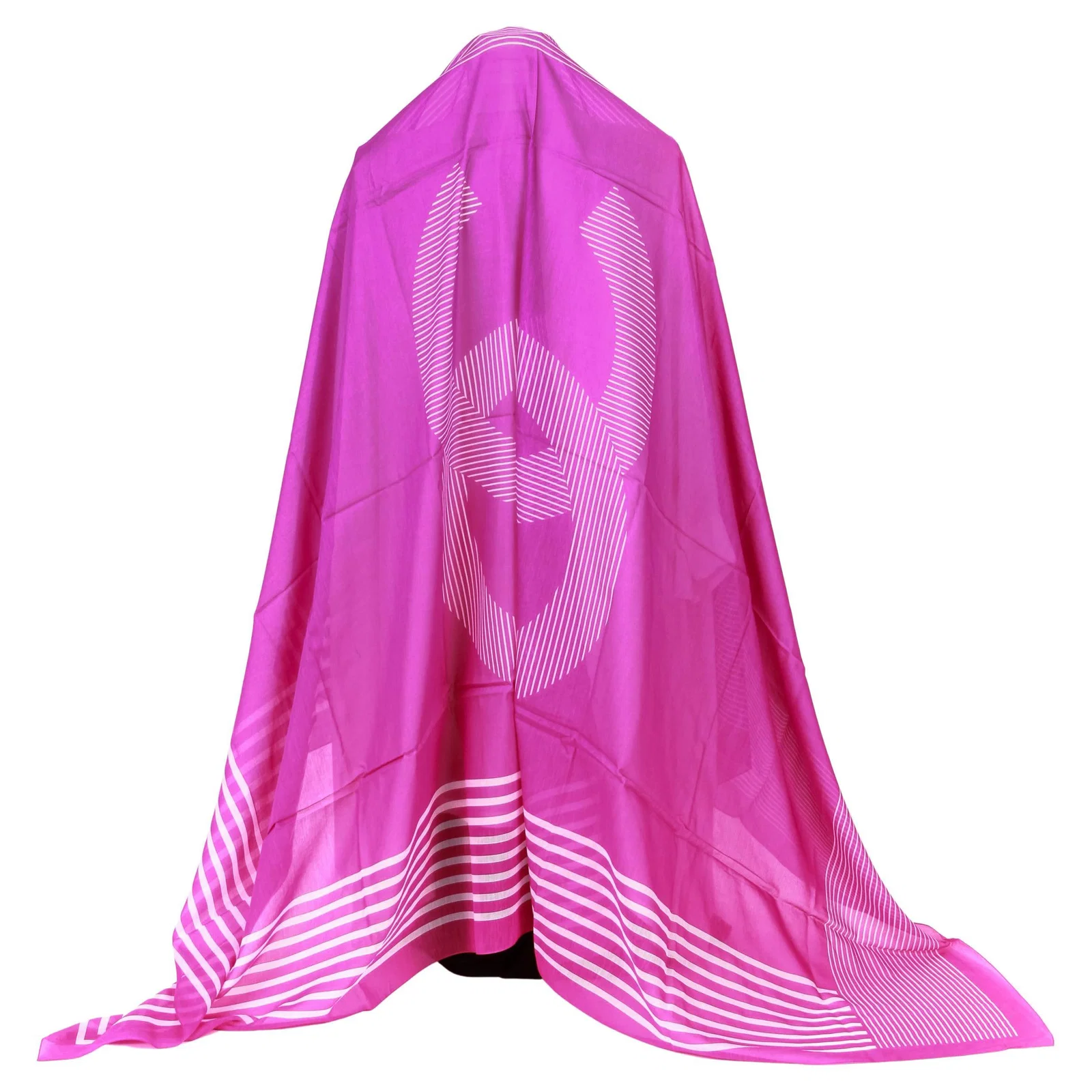 Chanel Fuchsia White Striped Shawl Scarf 80% Cotton 20% Silk Made in Italy