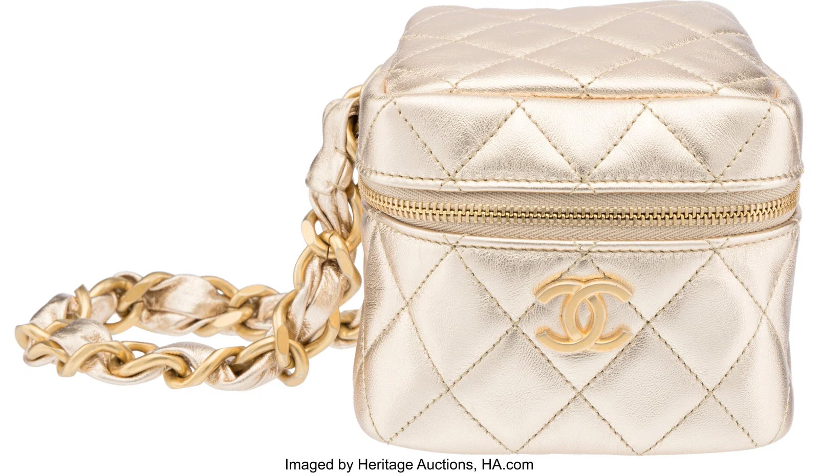 Chanel Gold Metallic Quilted Leather Cube Chain