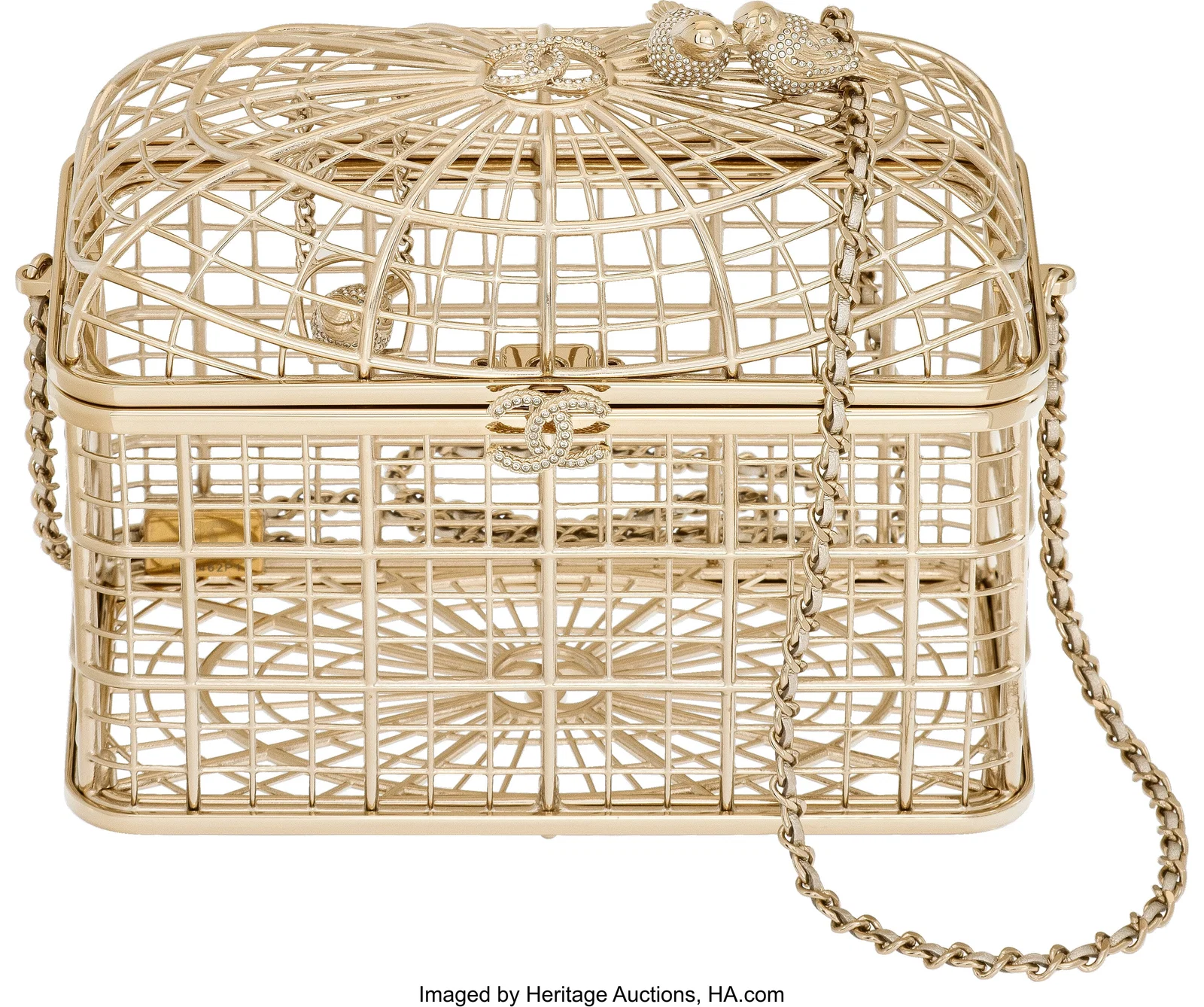 Chanel Gold-Tone Metal & Strass Crystal Birdcage