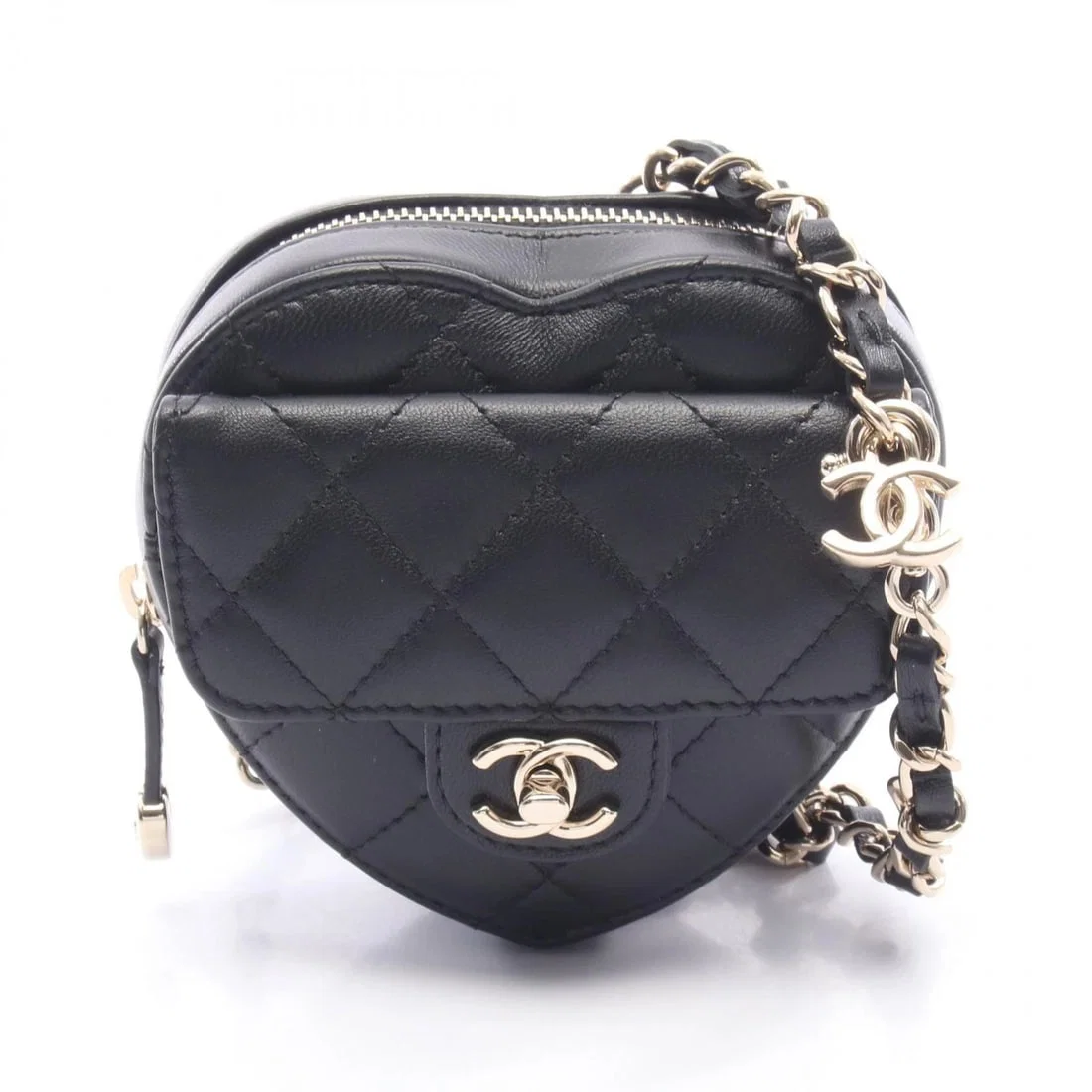 CHANEL HEART CHAIN MATELASSE CLUTCH SHOULDER CROSSBODY BAG