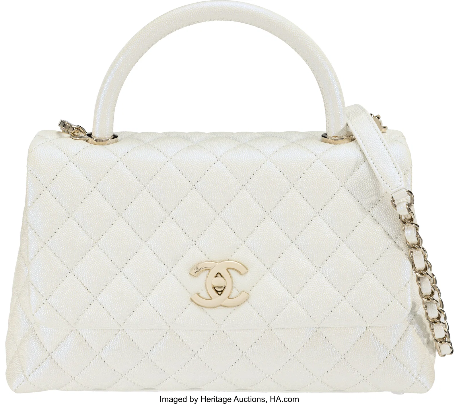 Chanel Iridescent White Quilted Caviar Leather S
