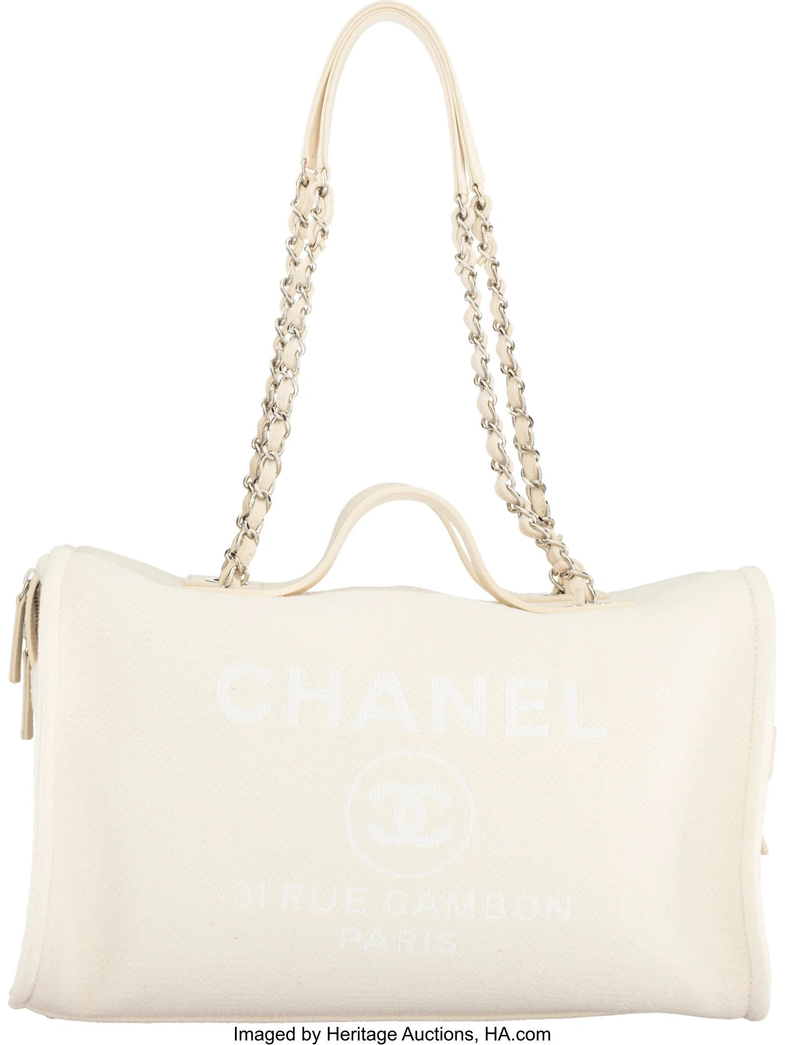 Chanel Ivory Tweed Maxi Deauville Bowling Bag Pe