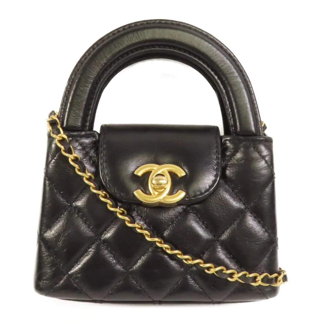 Chanel Kelly Nano Black Calfskin 2 Way Shoulder Bag AP3435