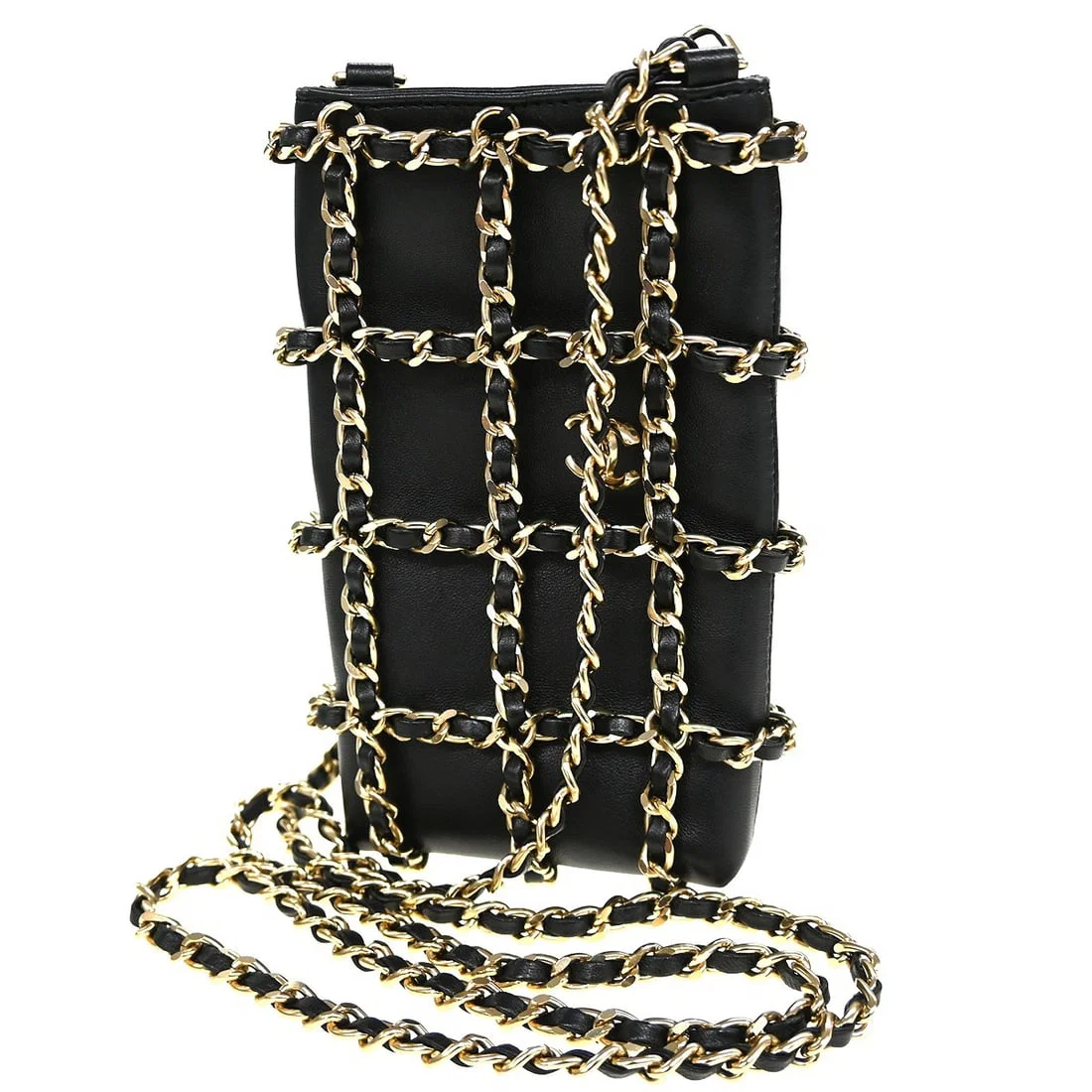 Chanel Lambskin Leather Black Tech Me Out Chain Clutch Bag