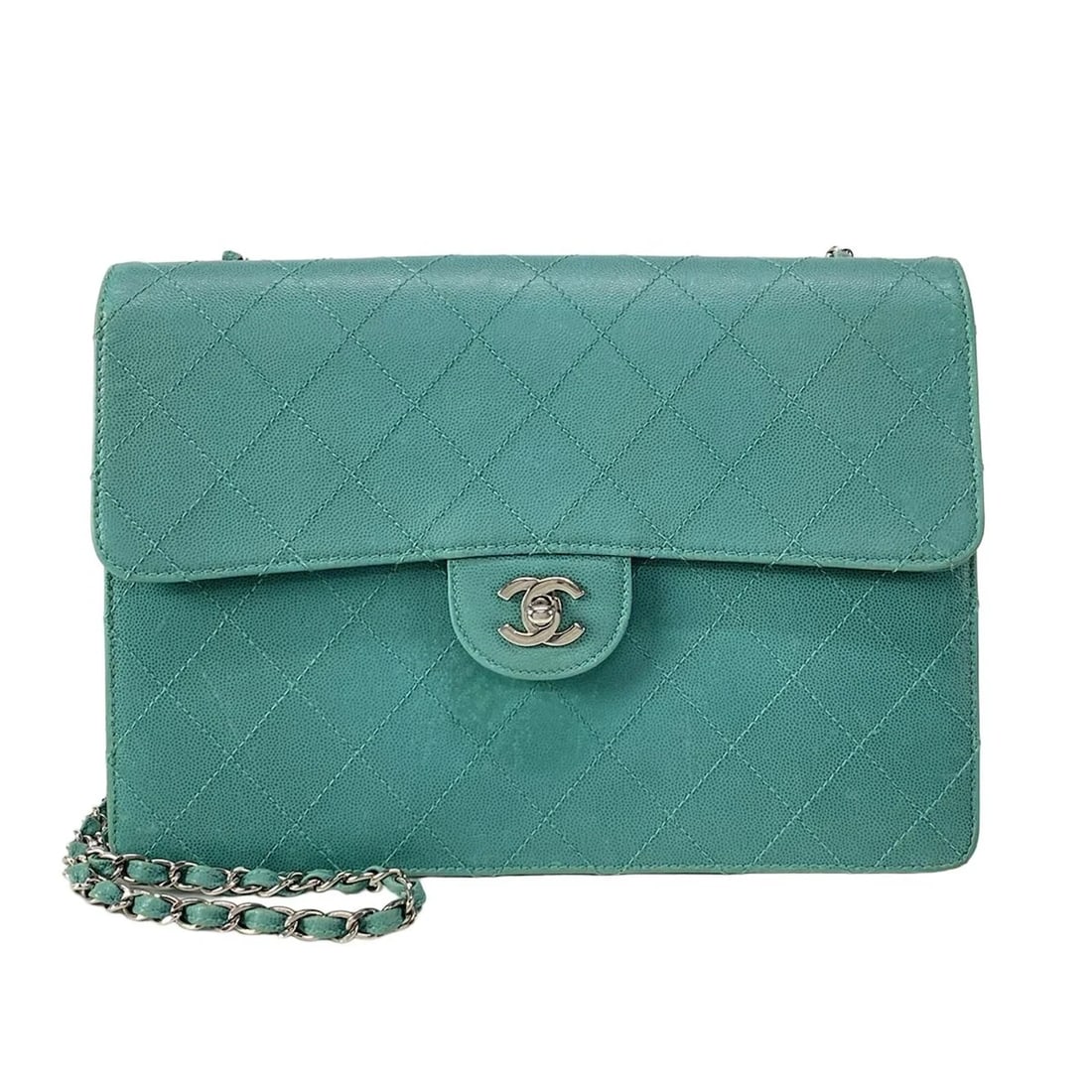 CHANEL LARGE MATELASSE - LIGHT GREEN CALFSKIN SHOULDER BAG