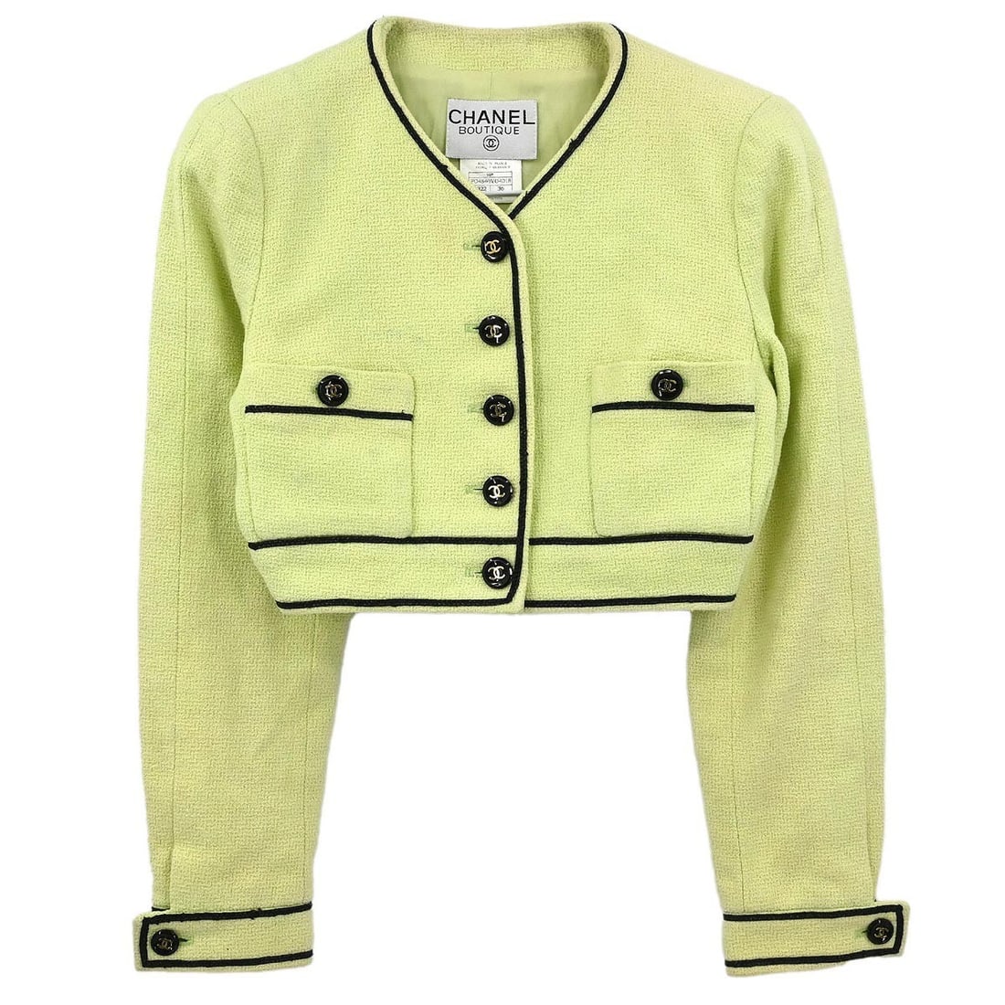 Chanel Light Green Vintage Cotton Collarless Single Breasted Jacket Size 36