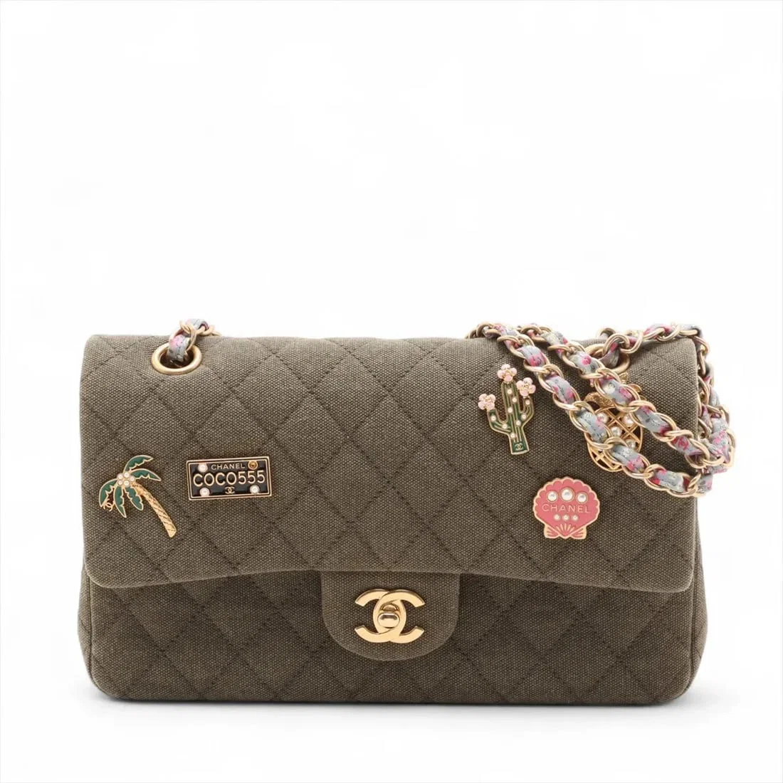 CHANEL MATELASSE 25 CANVAS DOUBLE FLAP DOUBLE CHAIN BAG
