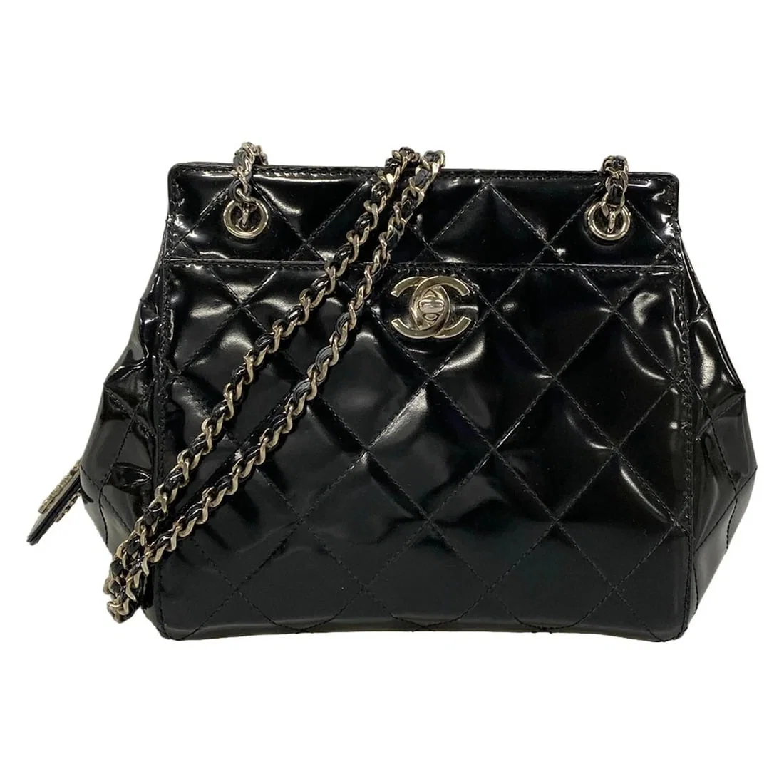 CHANEL MATELASSE - BLACK PATENT LEATHER SHOULDER BAG