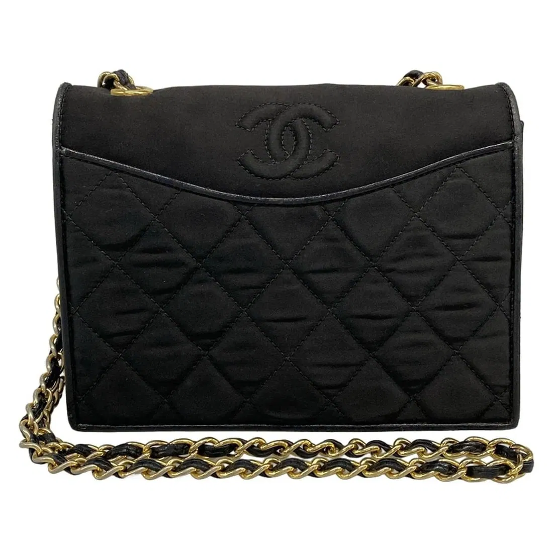 CHANEL MATELASSE - BLACK SATIN LAMBSKIN SHOULDER BAG
