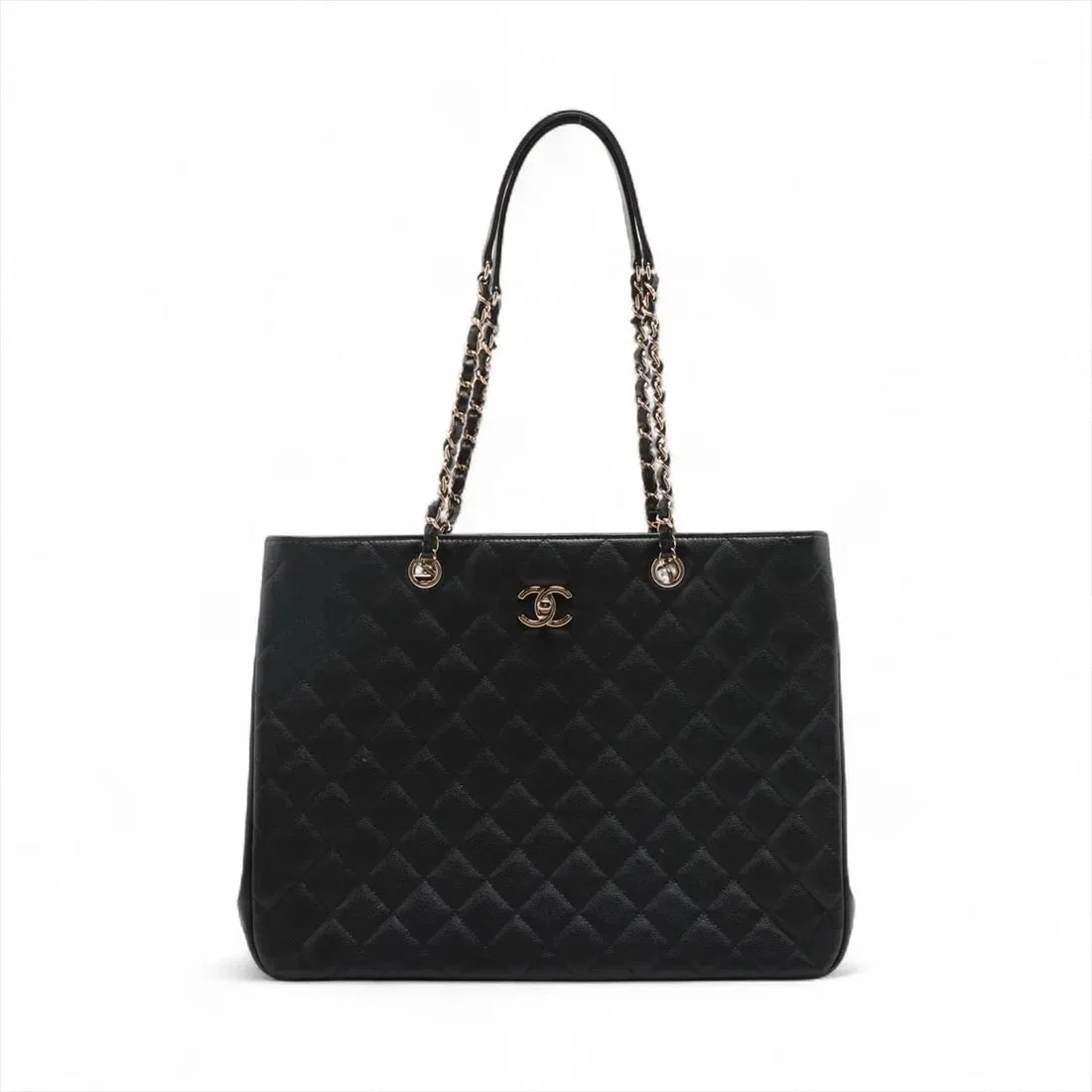 CHANEL MATELASSE CAVIAR SKIN CHAIN TOTE BAG BLACK GOLD