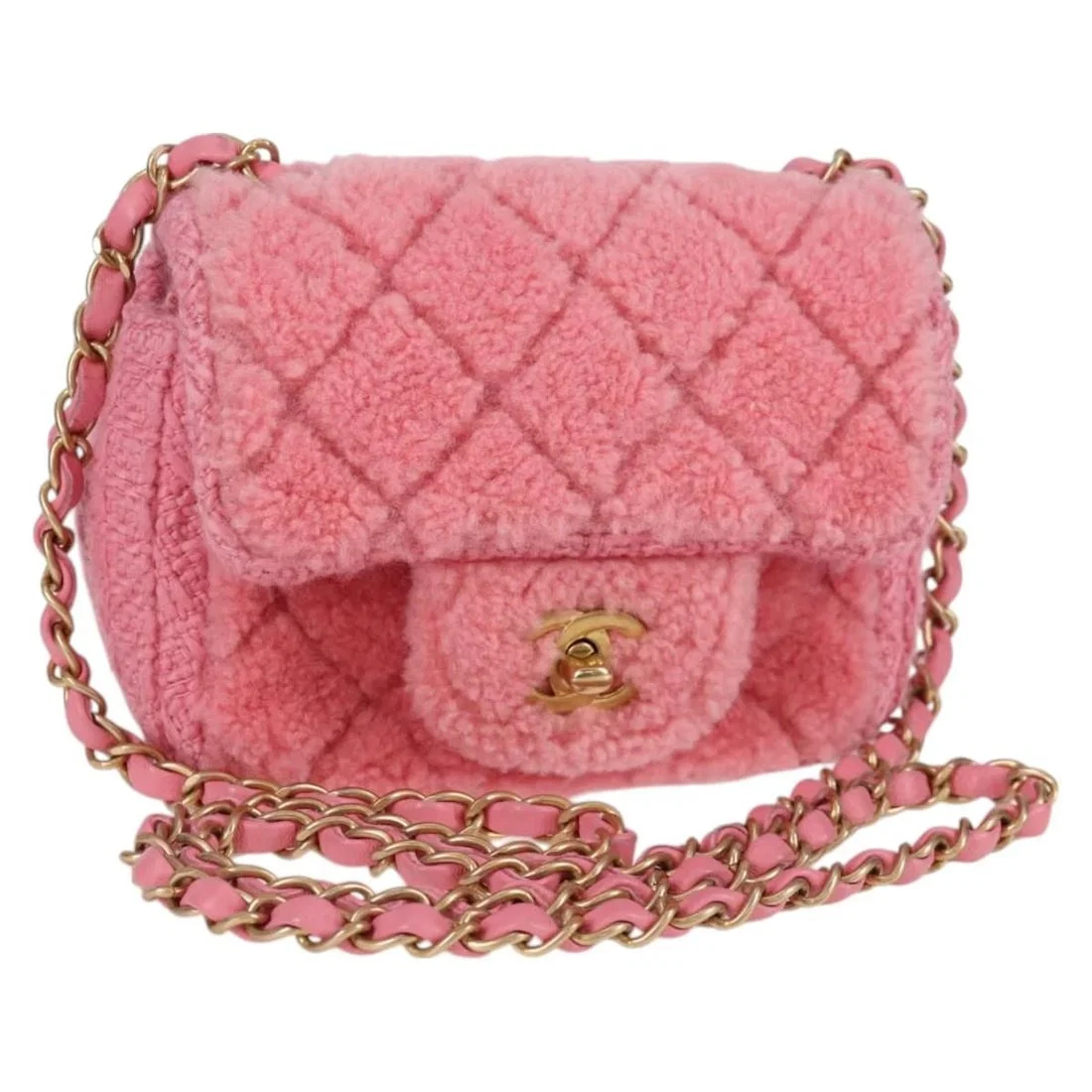 CHANEL MATELASSE CHAIN SHOULDER BAG WOOL PINK
