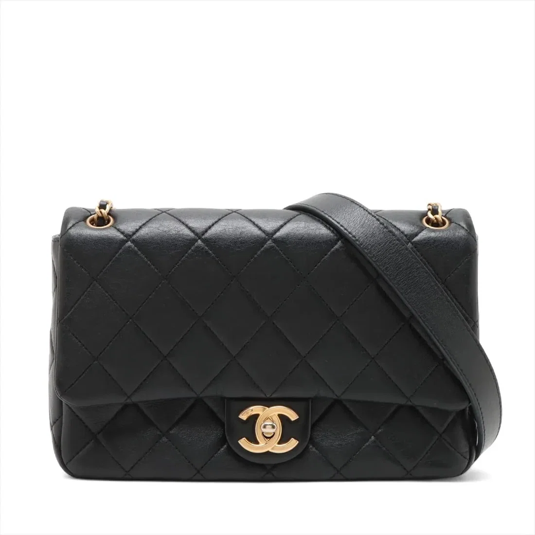 CHANEL MATELASSE LEATHER SINGLE FLAP DOUBLE CHAIN BAG