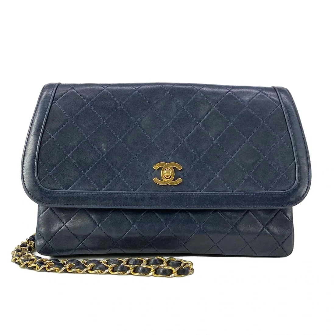 CHANEL MATELASSE NAVY LAMBSKIN SHOULDER BAG GOLD