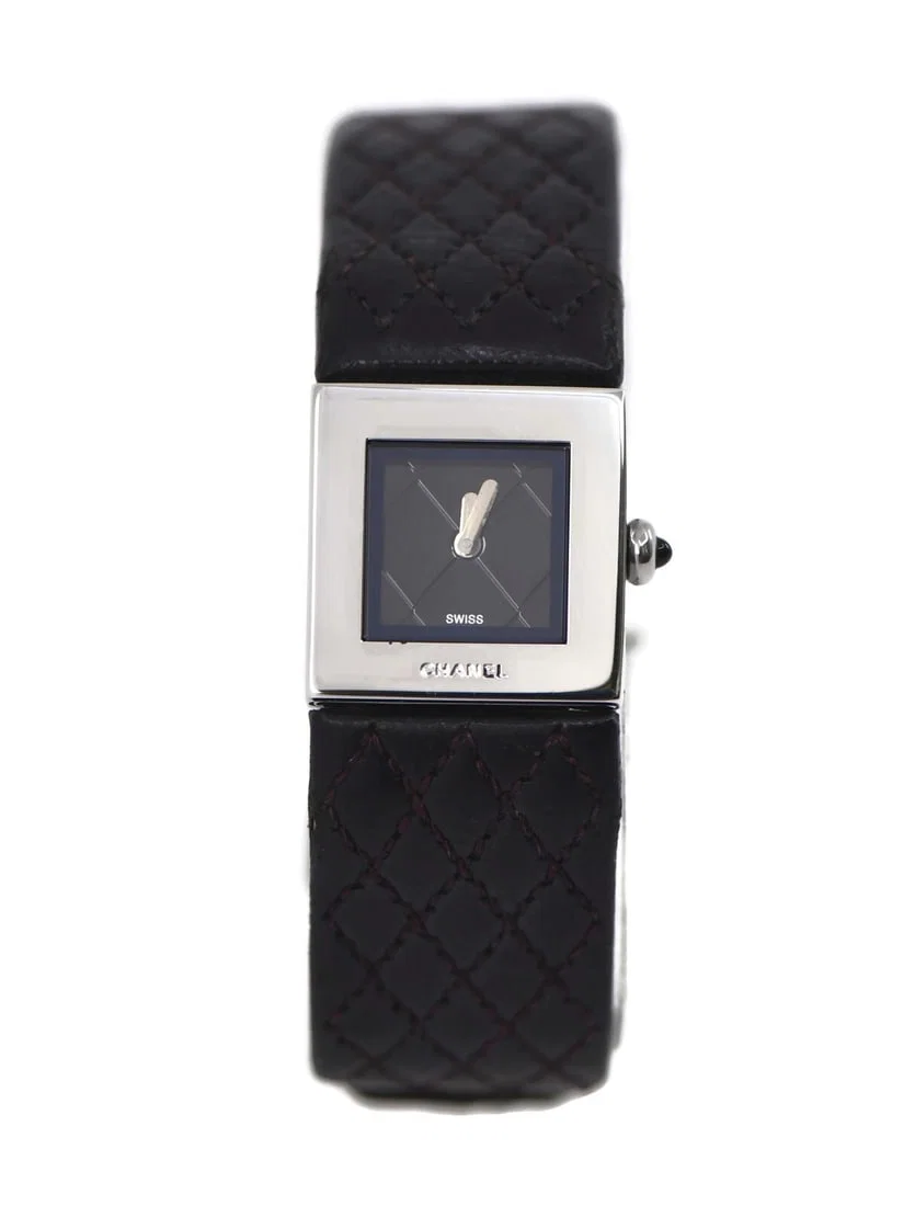 Chanel Matelasse Quartz Wristwatch Black Leather Stainless Steel