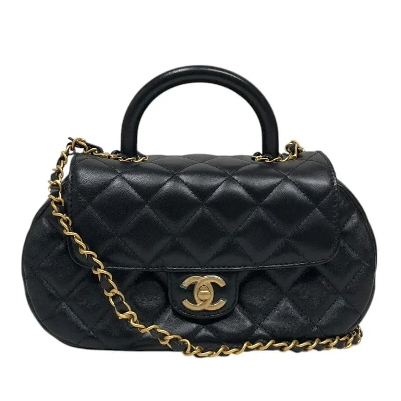 CHANEL MATELASSÉ TOP HANDLE BAG BLACK GHW LAMBSKIN SHOULDER BAG