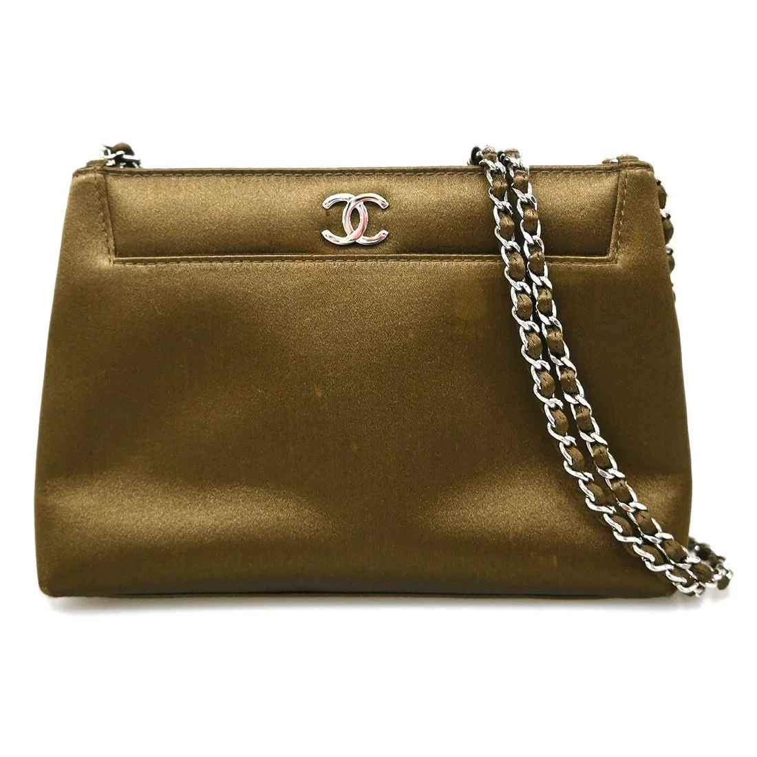 Chanel Matrasse Brown Satin Quilted Chain Shoulder Bag Medium