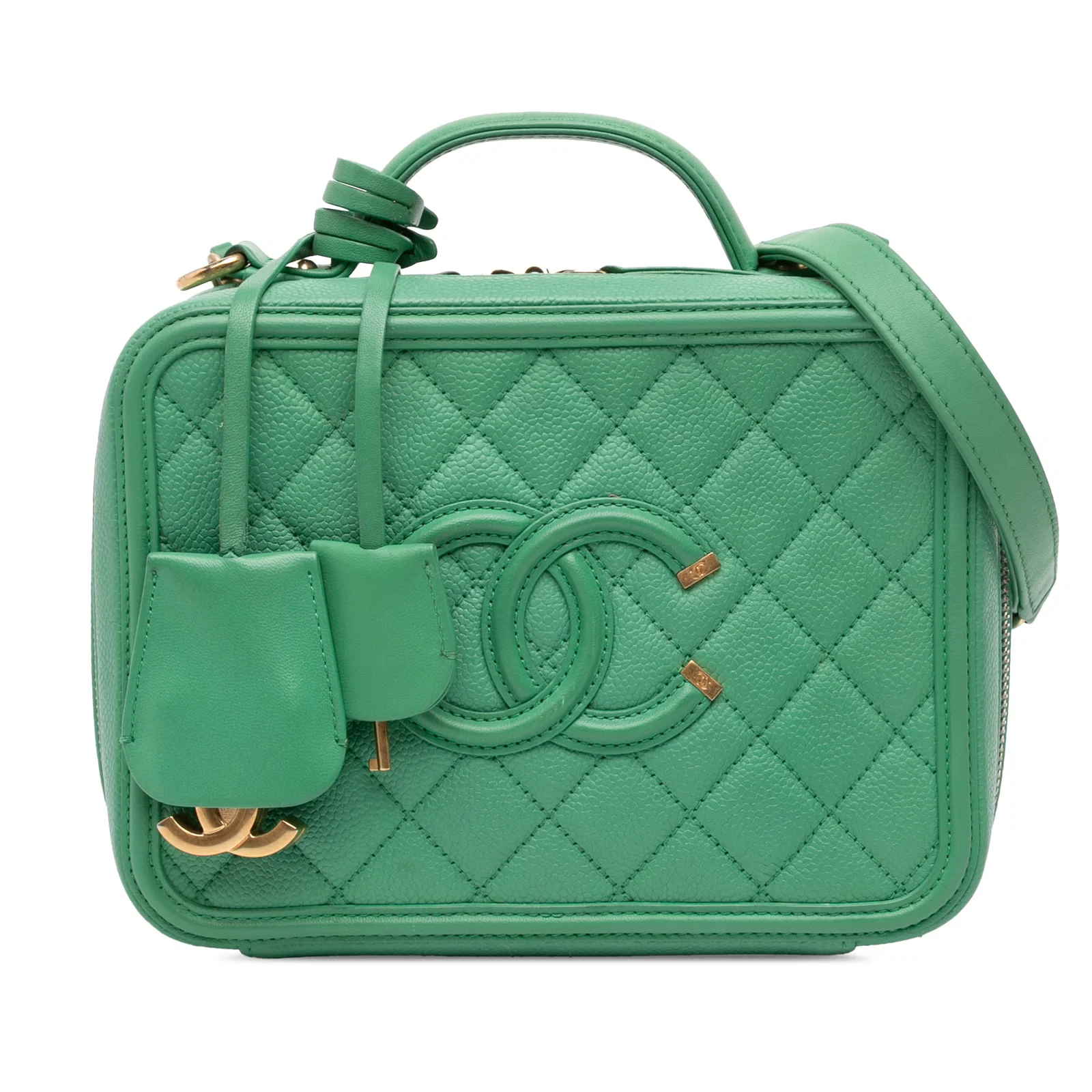 Chanel Medium Caviar Leather CC Filigree Vanity Case Green